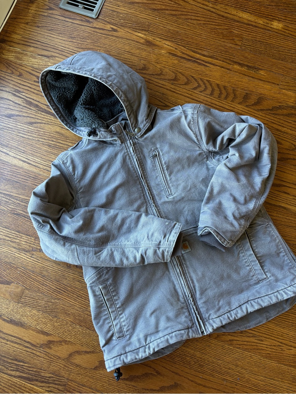 Carhartt Light Gray Hooded Utility Jacket with Sherpa Lining